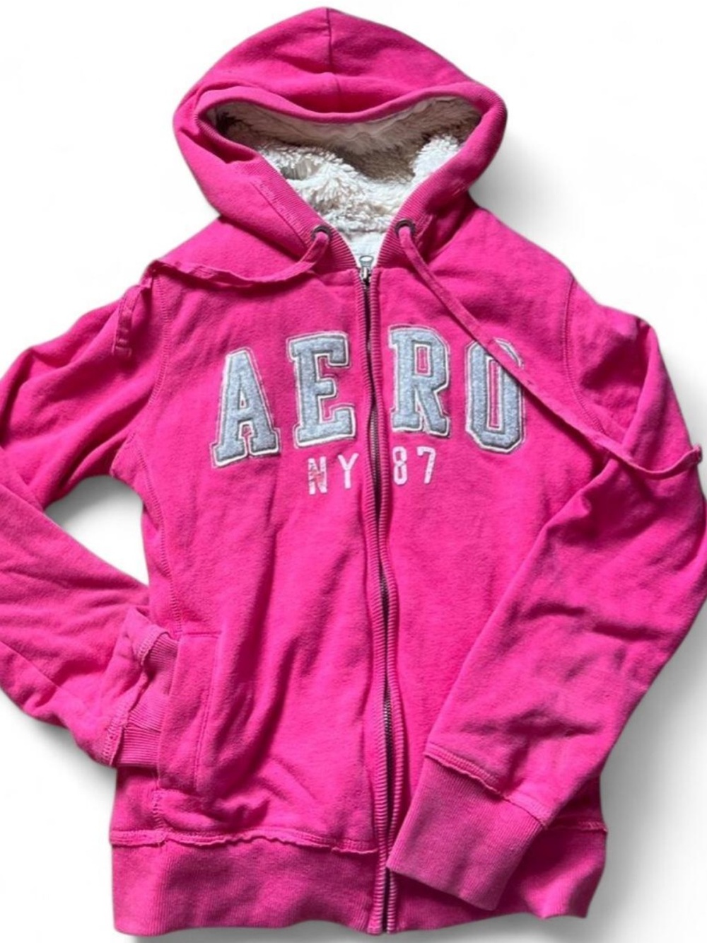 Vintage 2000’s Aeropostale Hot Pink Hooded Sherpa-Lined Zip Jacket